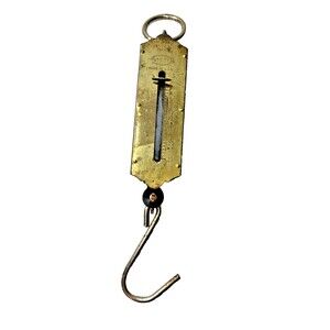 Hanging 25 Pound Utility Scale Brass Made In USA Vintage Aged Patina 7 inches